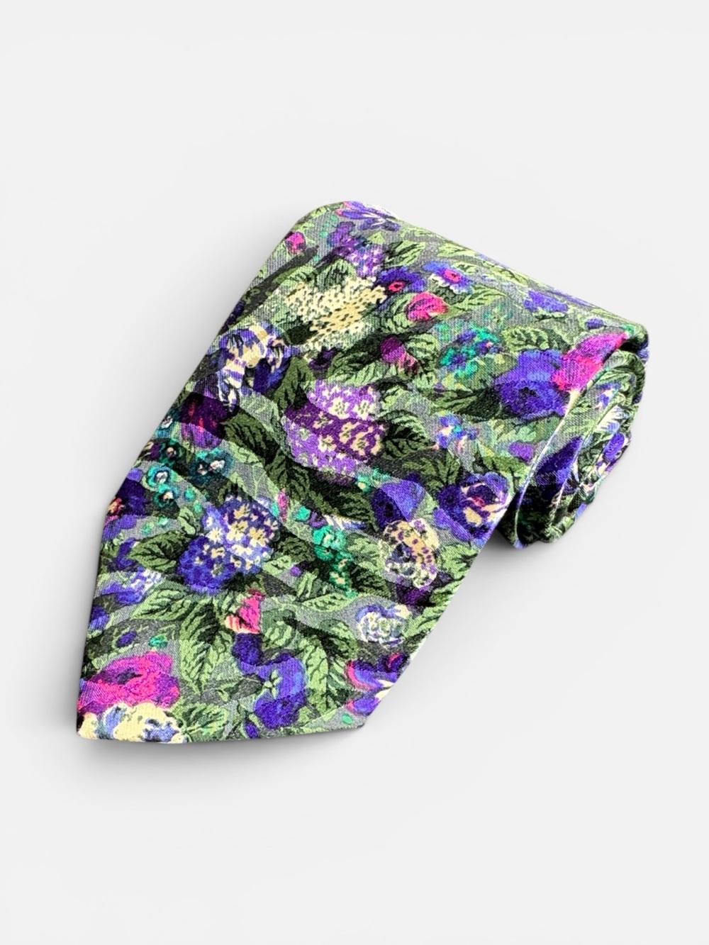 Burdi Chicago mens green colorful floral 100% silk luxury neck tie EUC